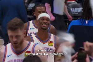 SGA谈对掘金G3输球后为何发笑：一位球迷挑衅我“你们完了”